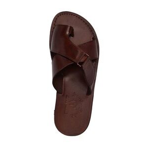 Jerusalem Brown Asher Men's Leather Slide On Hand Made Sandal Size: EU43 or US10
